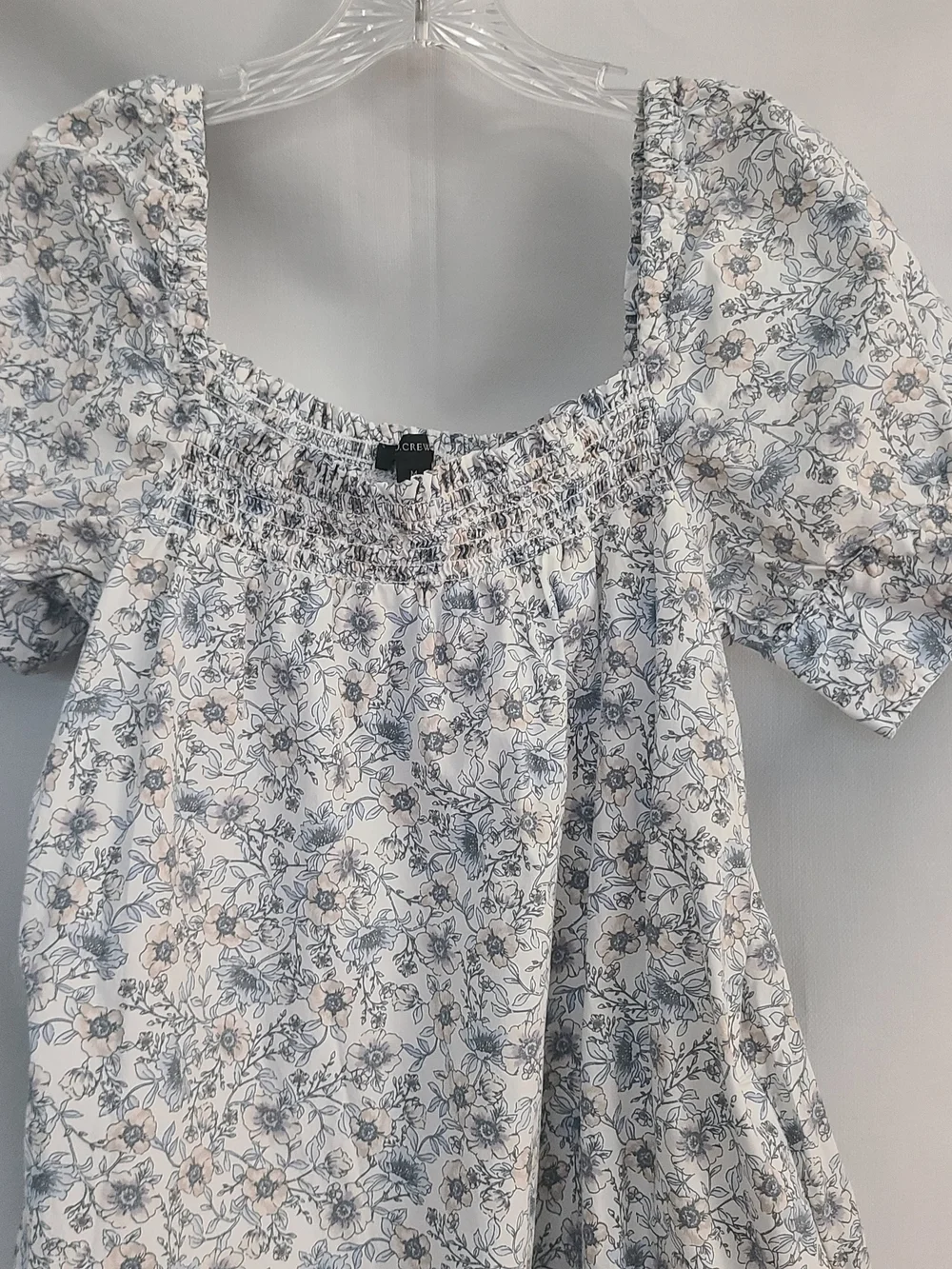J Crew M Floral Vines Cotton Poplin Smocked Neck Cuffed Puff Sleeves Shift Dress